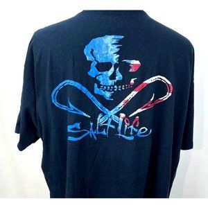 Salt Life Patriotic Jolly Roger Pirate Skull And Cross Hooks T Shirt 2 XL Blue